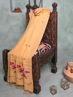 Pashmina Needle Work Shawl D#22 - Golden photo 1