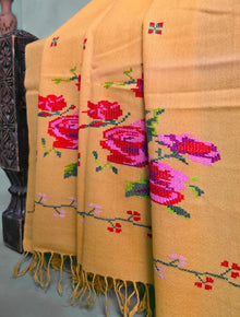 Pashmina Needle Work Shawl D#22 - Golden photo 3