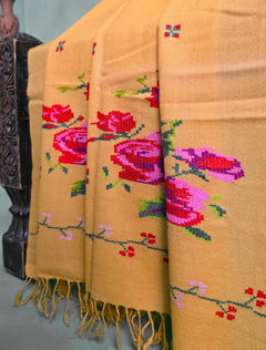 Pashmina Needle Work Shawl D#22 - Golden photo 3