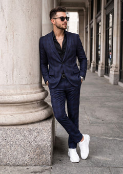 Holland & Sherry Selvage Check Wool Fabric - N Blue photo 1