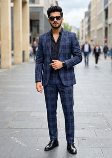 Holland & Sherry Selvage Check Wool Fabric - Blue photo 1