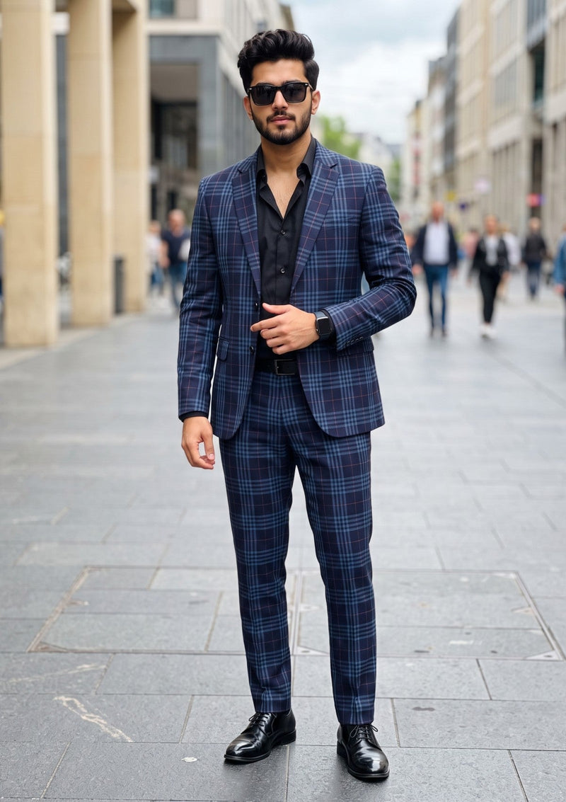 Holland & Sherry Selvage Check Wool Fabric - Blue