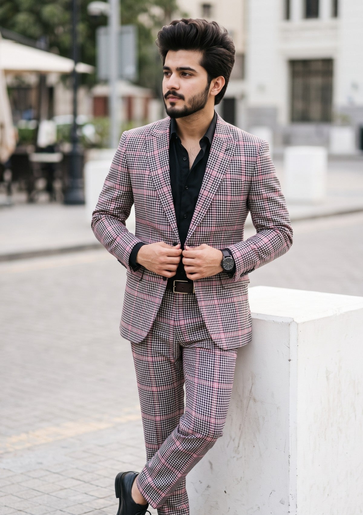 Holland & Sherry Selvage Check Wool Fabric - P Fawn photo 1