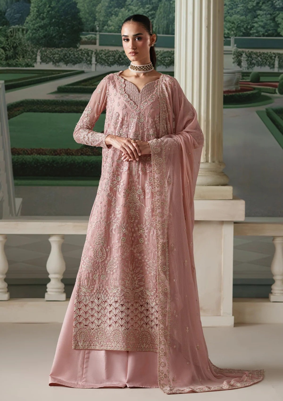 Formals - Emaan Adeel - Modern Heirloom Unstitched Chiffon 26 - ANTIQUE BLUSH photo 1
