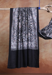 Pashmina Ari Work Jaaldar Scarf D#04 - Black photo 1