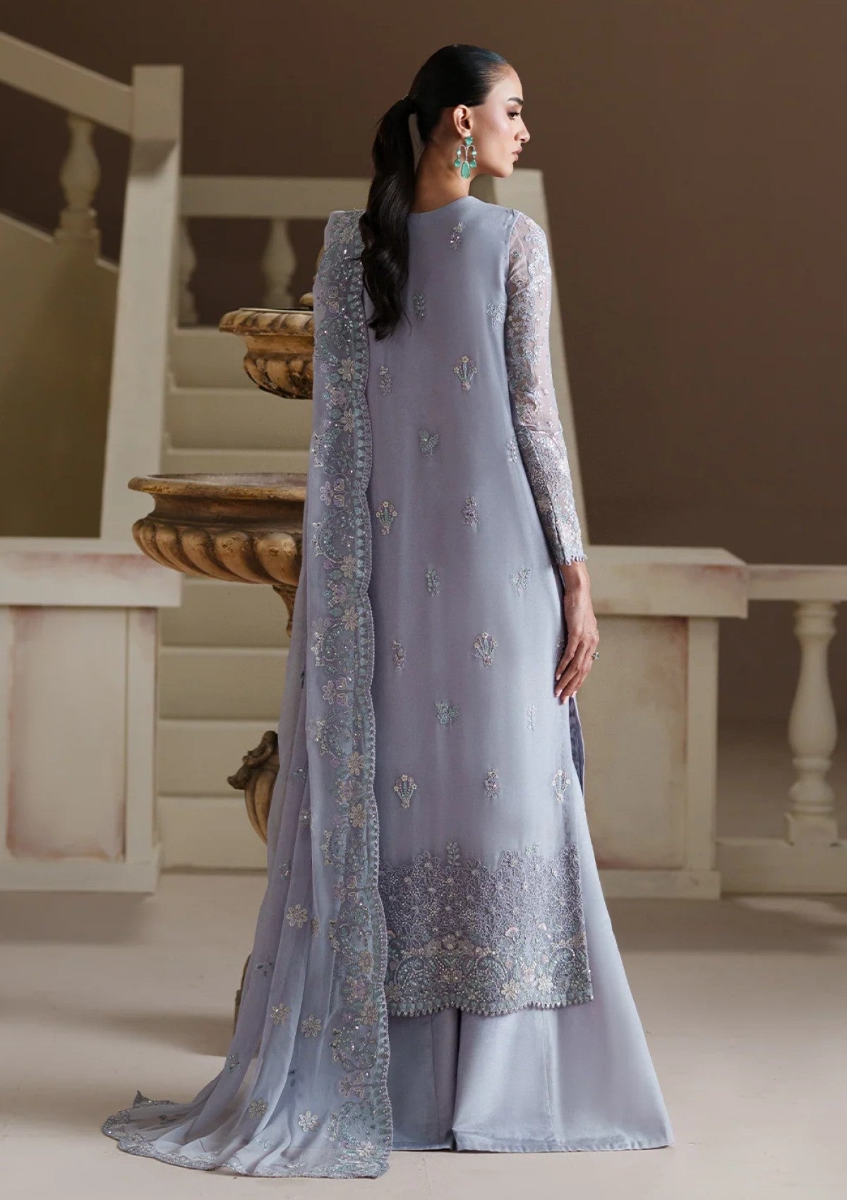 Formals - Emaan Adeel - Modern Heirloom Unstitched Chiffon 26 - BLUE VERSE photo 2