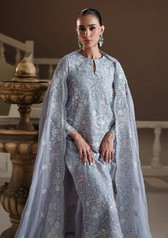 Formals - Emaan Adeel - Modern Heirloom Unstitched Chiffon 26 - BLUE VERSE photo 4