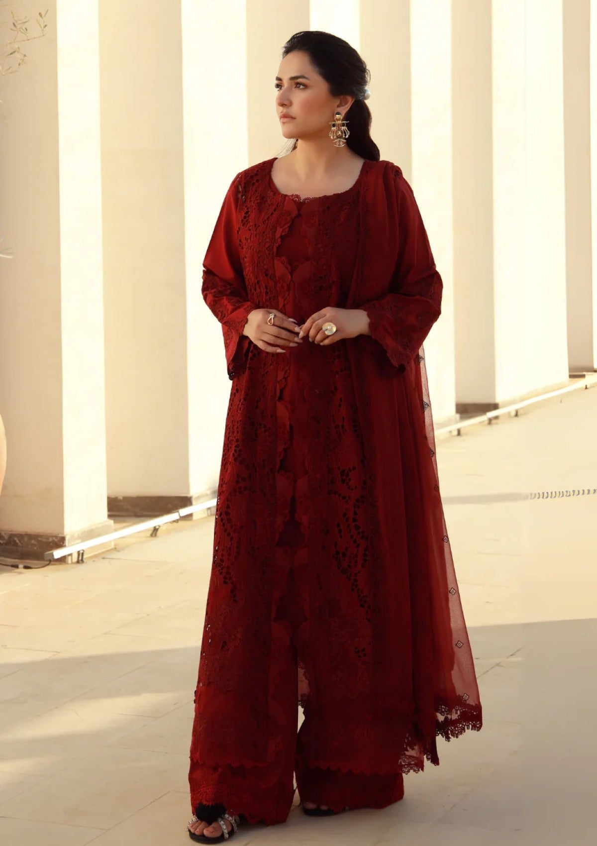 Lawn - Marwat Textiles - Gulmina - Unstitched 25 - D#10 - Scarlet image 1