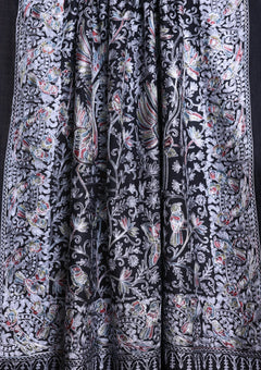 Pashmina Ari Work Jaaldar Scarf D#04 - Black photo 2