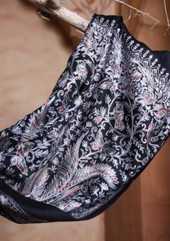 Pashmina Ari Work Jaaldar Scarf D#04 - Black photo 3