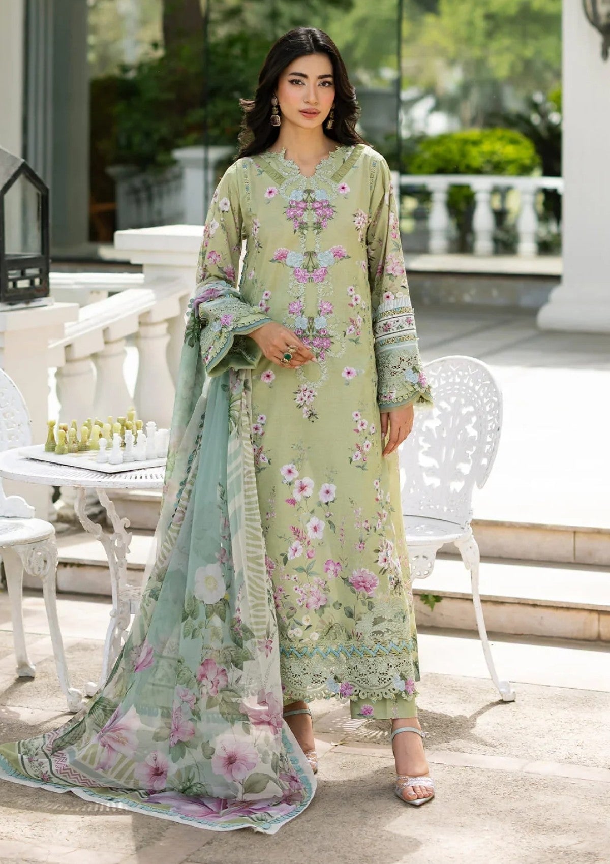Lawn - Elaf Premium - Signature Embroidered 26 - Vol II - ESG#06A - JADE photo 1
