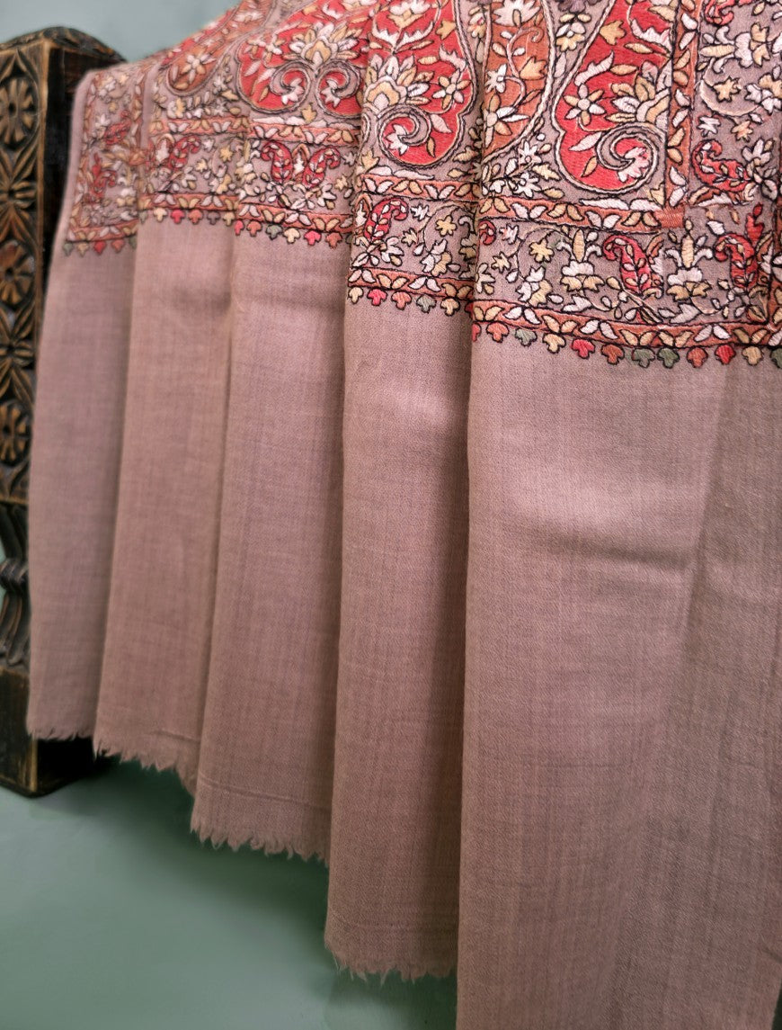 Pashmina Embroidered Jaaldar Shawl D#05 - S Grey photo 3