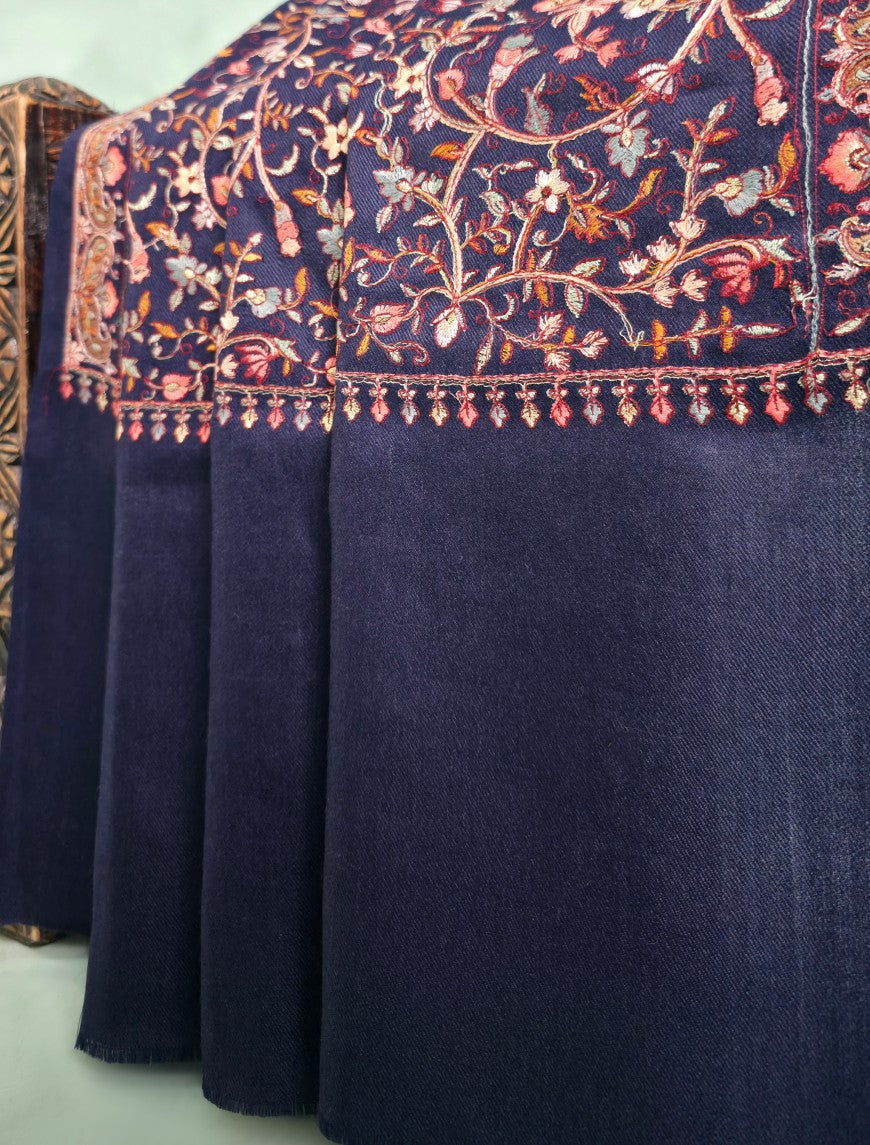 Pashmina Embroidered Jaaldar Shawl D#01 - Blue photo 3