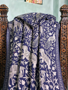 Pashmina Ari Work Jaaldar Shawl D#33 - N Blue photo 2