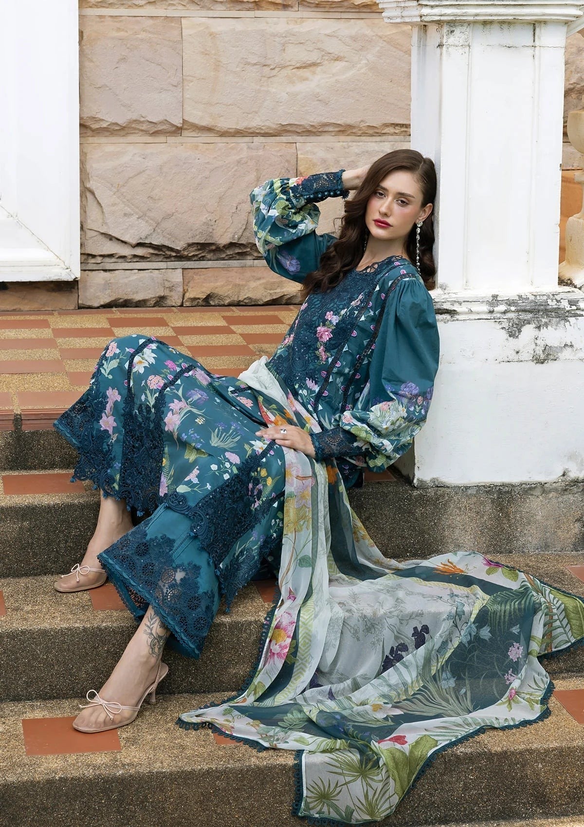 Lawn - Elaf Premium - Signature Embroidered Prints 26 - ESA#05A - OCEANA VEIL photo 3