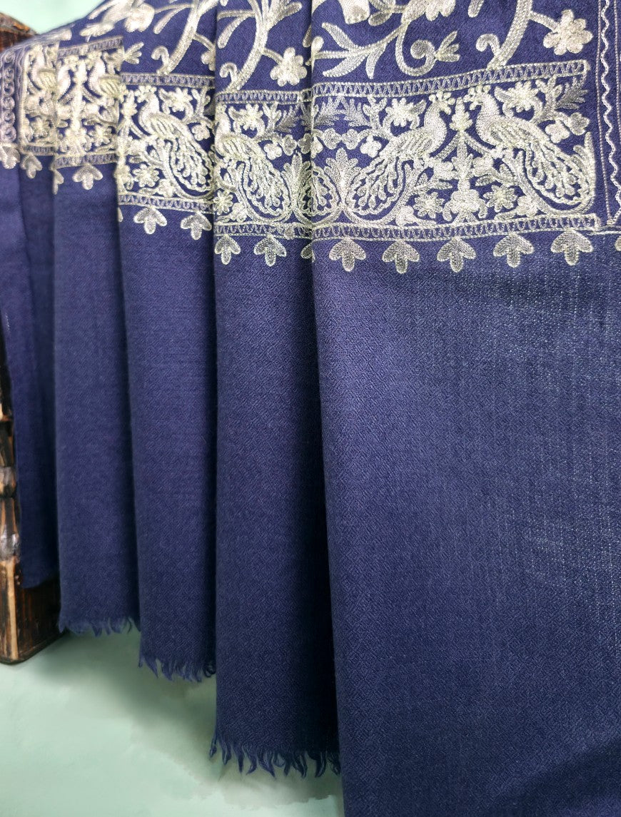 Pashmina Ari Work Jaaldar Shawl D#33 - N Blue photo 3