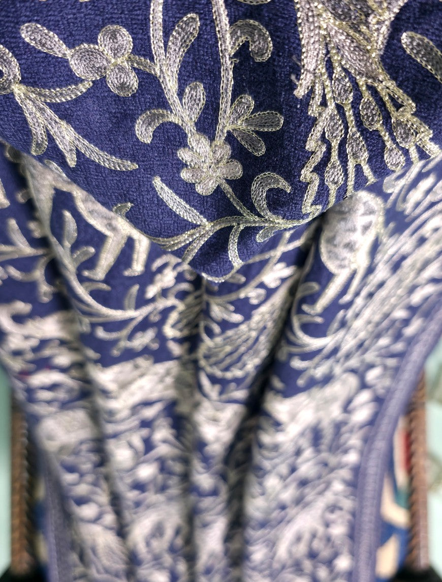 Pashmina Ari Work Jaaldar Shawl D#33 - N Blue photo 4