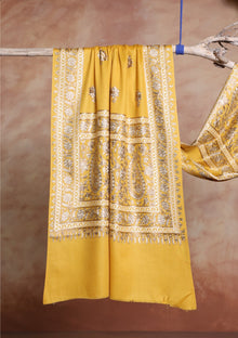 Pashmina Ari Work Jaaldar Scarf D#08 - Mustard photo 1