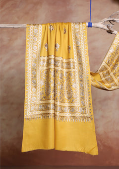 Pashmina Ari Work Jaaldar Scarf D#08 - Mustard photo 1