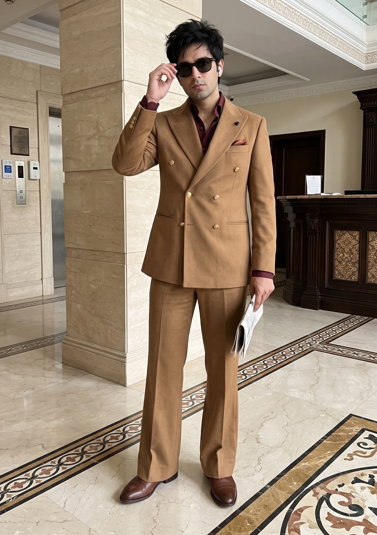 Scabal Super 100'S Cashmere Plain 500 GR Wool Fabric - Camel image 1