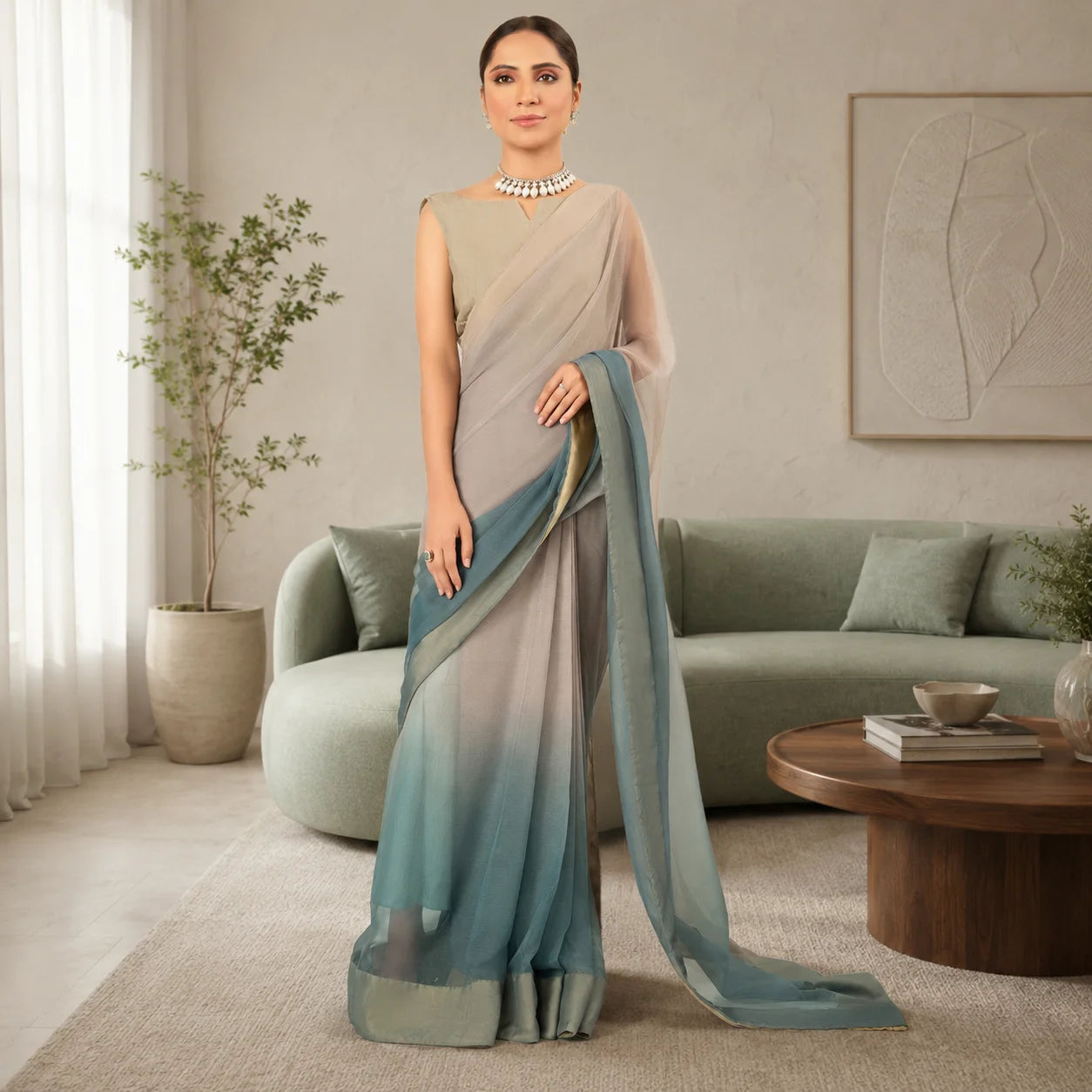 IASC 02 Digital Printed Chiffon Saree Set
