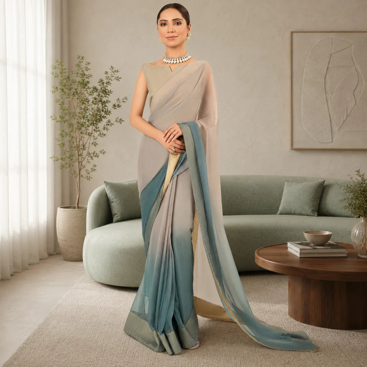 IASC 02 Digital Printed Chiffon Saree Set