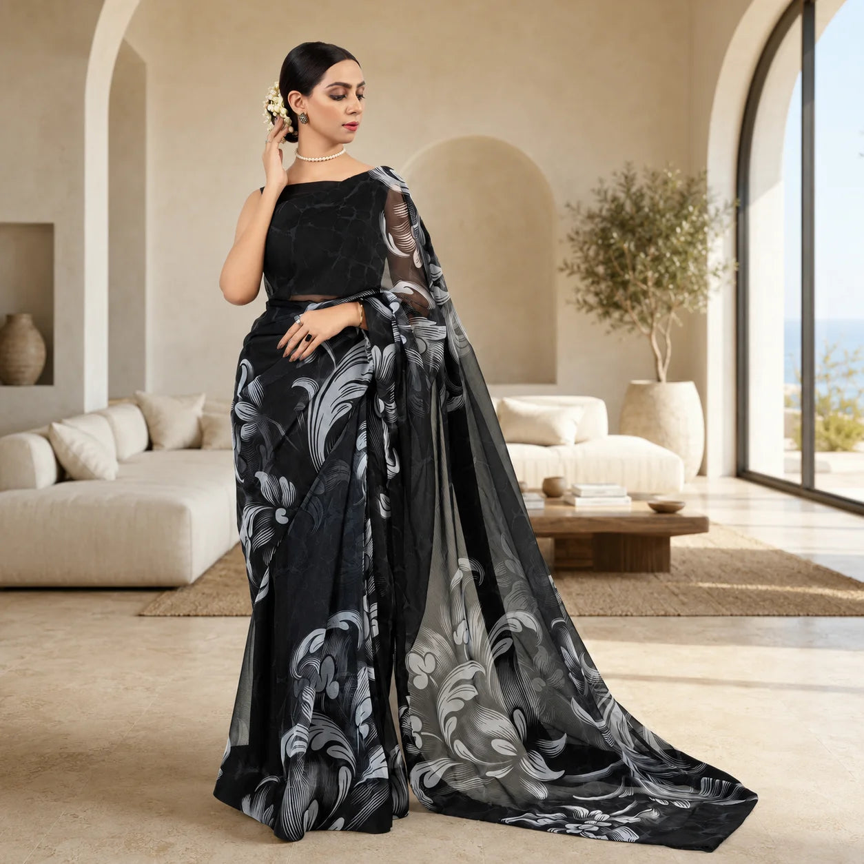 IASC 01 Digital Printed Chiffon Saree Set