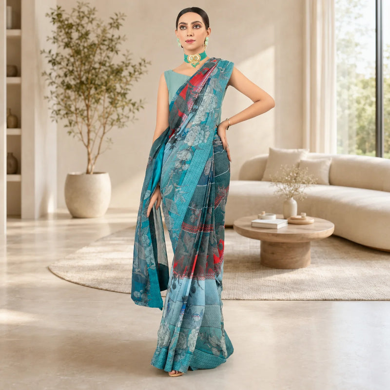 IASC 03 Digital Printed Chiffon Saree Set