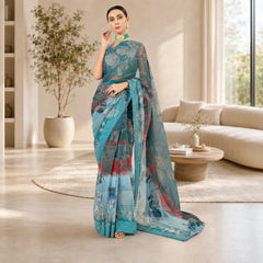 IASC 03 Digital Printed Chiffon Saree Set