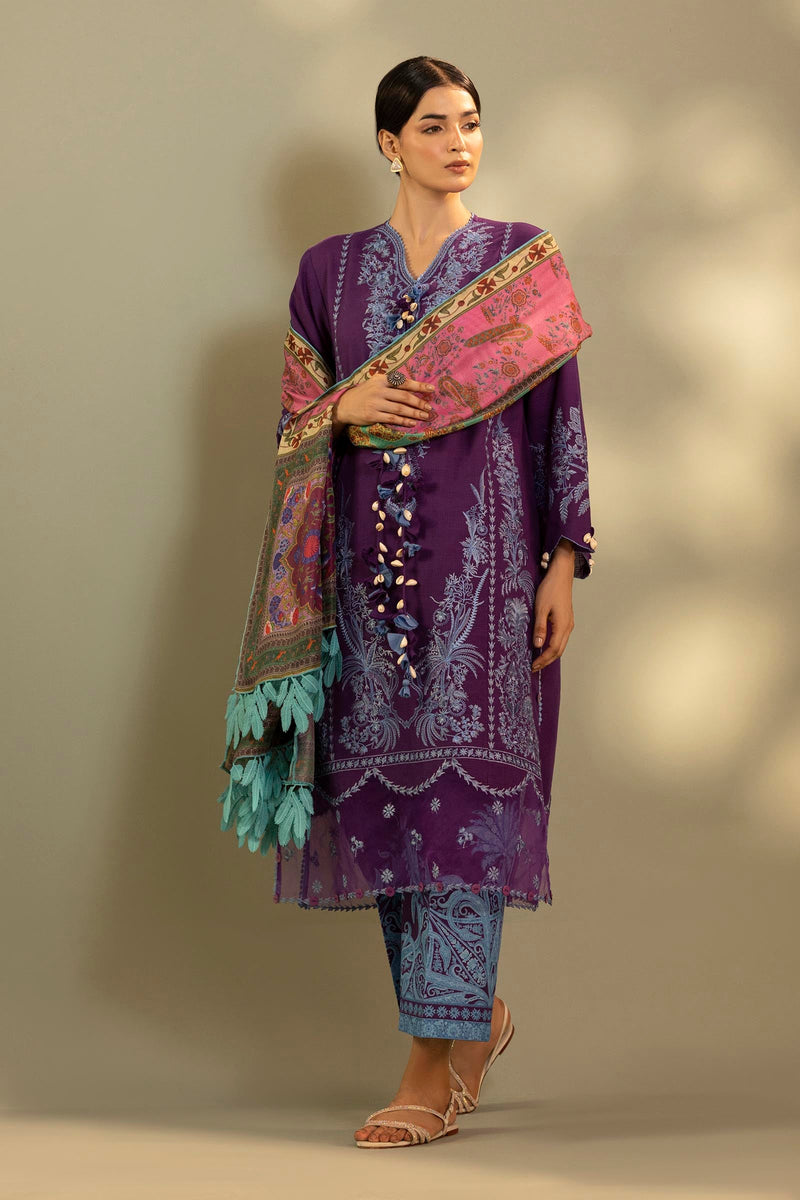 Unstitched Embroidered 3 Piece Muzlin Suit — 1000000093632