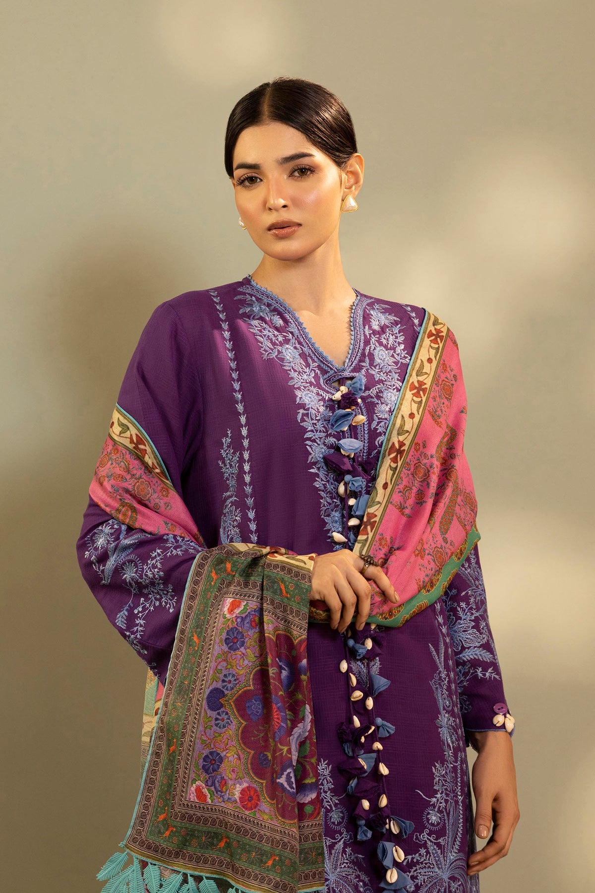 Unstitched Embroidered 3 Piece Muzlin Suit — 1000000093632 photo 2
