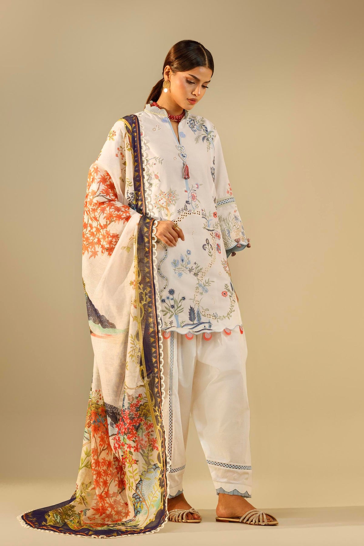 Unstitched Embroidered 3 Piece Muzlin Suit — 1000000093633 photo 1