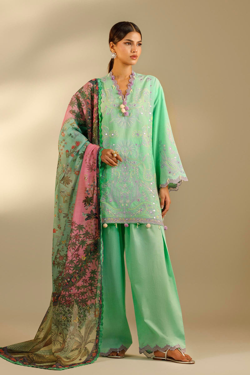 Unstitched Embroidered 3 Piece Muzlin Suit — 1000000093636