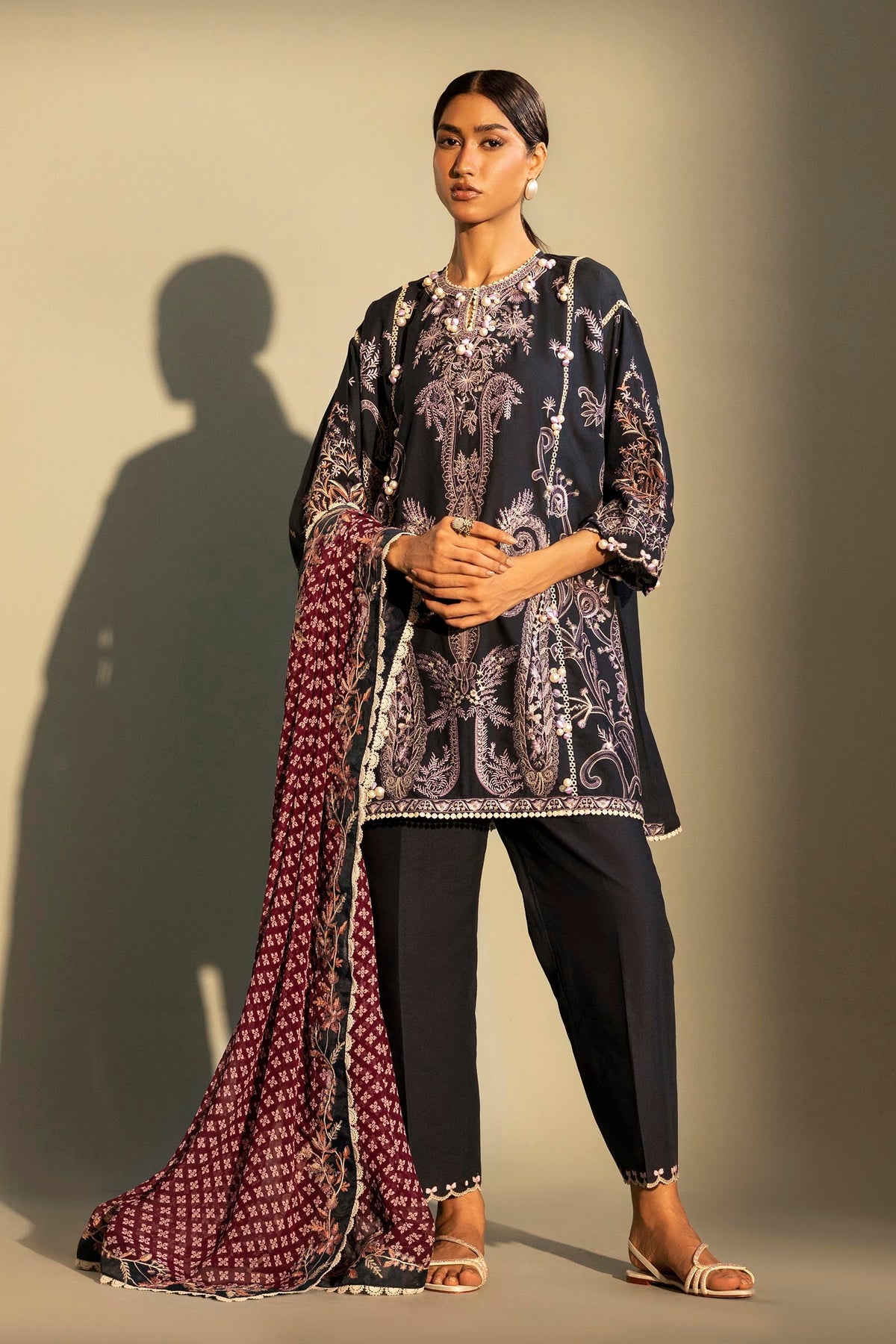 Unstitched Embroidered 3 Piece Muzlin Suit — 1000000093638 photo 1