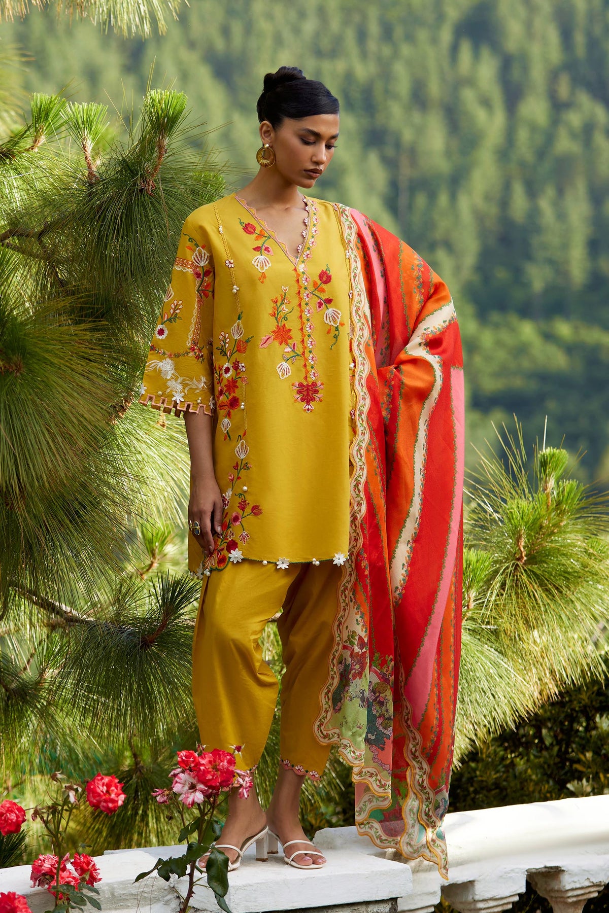 Unstitched Embroidered 3 Piece Muzlin Suit — 1000000093640 photo 1