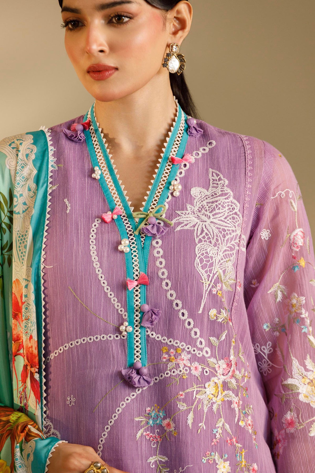 Unstitched Embroidered 3 Piece Muzlin Suit — 1000000093648 photo 2