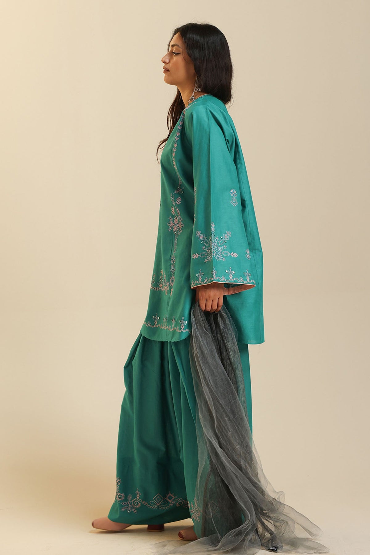 Stardust Dupatta — W26W3229-Charcoal Grey-One Size photo 3