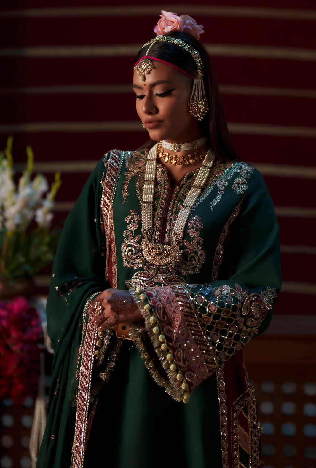 AJR Couture Noorin ASE-19 Meharma Silk Edit 2026 deep green embroidered raw silk unstitched suit, official photo 2