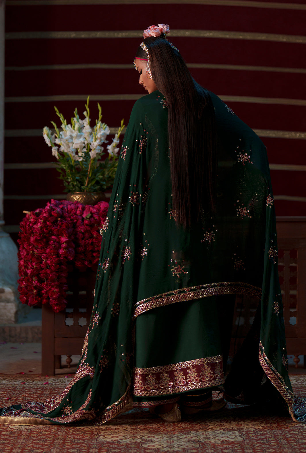 AJR Couture Noorin ASE-19 Meharma Silk Edit 2026 deep green embroidered raw silk unstitched suit, official photo 6