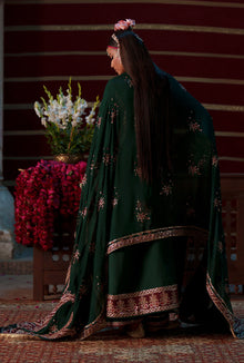 AJR Couture Noorin ASE-19 Meharma Silk Edit 2026 deep green embroidered raw silk unstitched suit, official photo 6