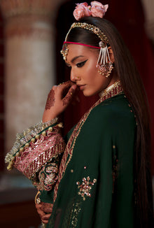 AJR Couture Noorin ASE-19 Meharma Silk Edit 2026 deep green embroidered raw silk unstitched suit, official photo 7