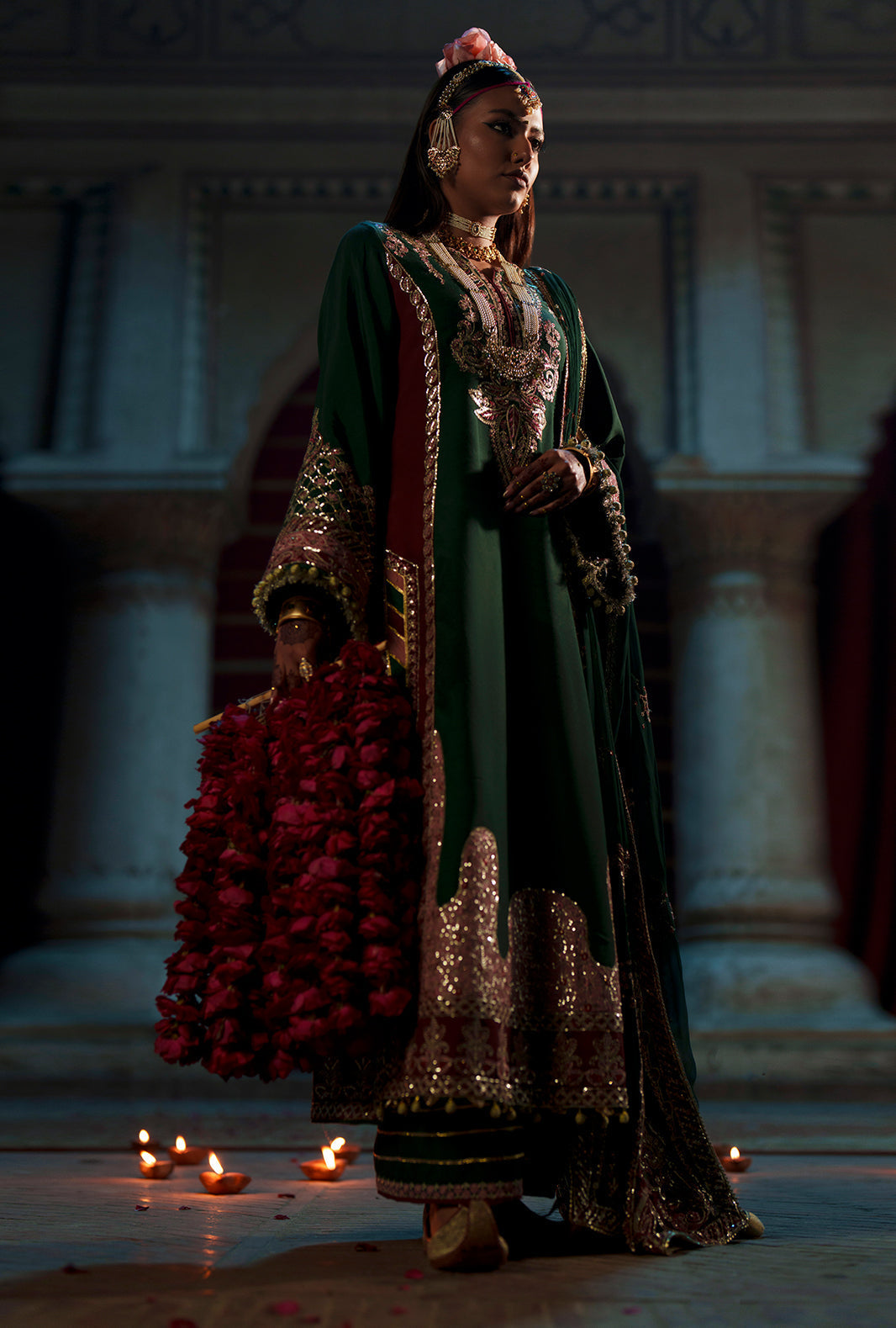 AJR Couture Noorin ASE-19 Meharma Silk Edit 2026 deep green embroidered raw silk unstitched suit, official photo 8