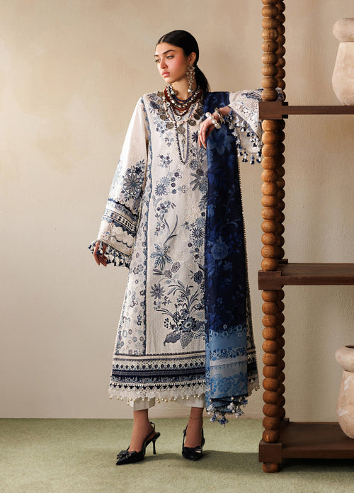 Baroque Eid Lawn EL26-D06 blue and white embroidered three-piece outfit, front look