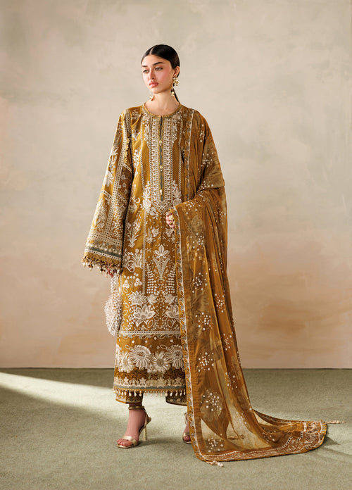 Baroque Eid Lawn EL26-D07 mustard embroidered front outfit look