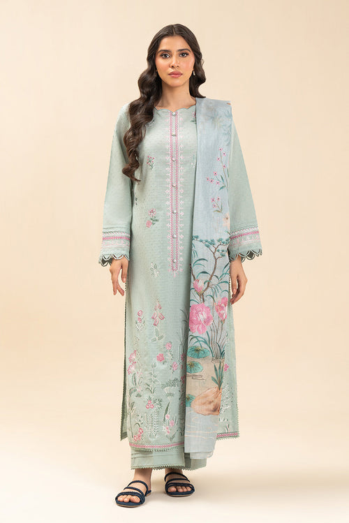 Beechtree Mint Grove embroidered self-jacquard unstitched suit - official view 2