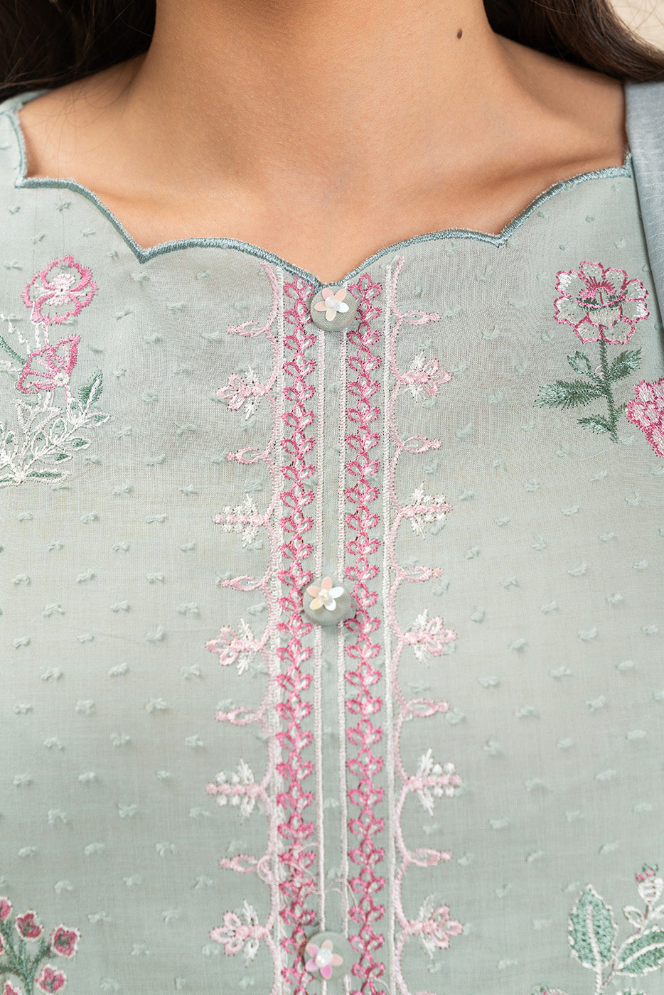 Beechtree Mint Grove embroidered self-jacquard unstitched suit - official view 5