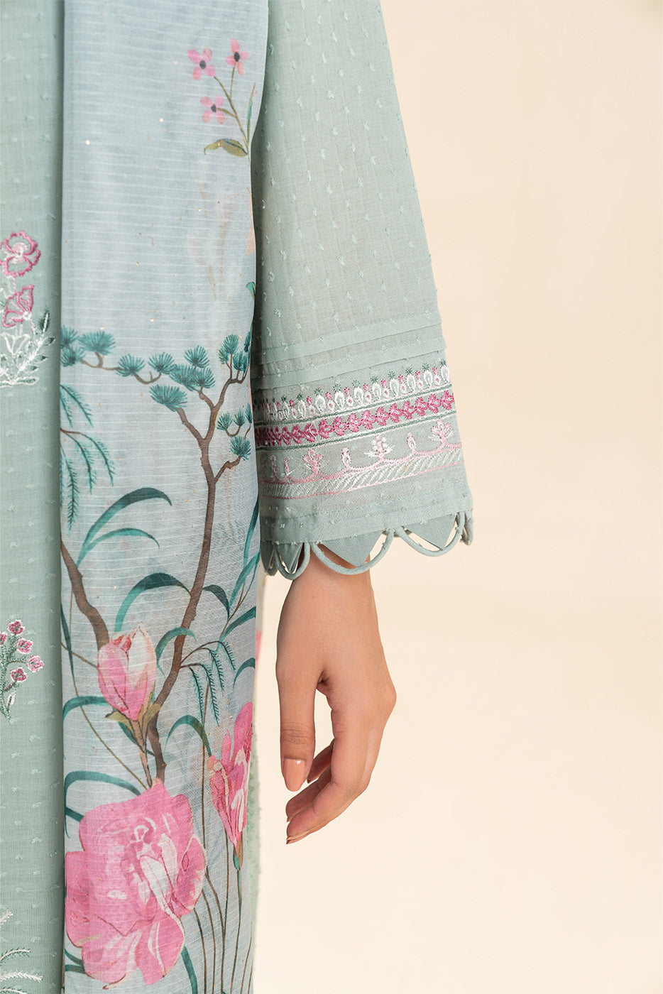 Beechtree Mint Grove embroidered self-jacquard unstitched suit - official view 6