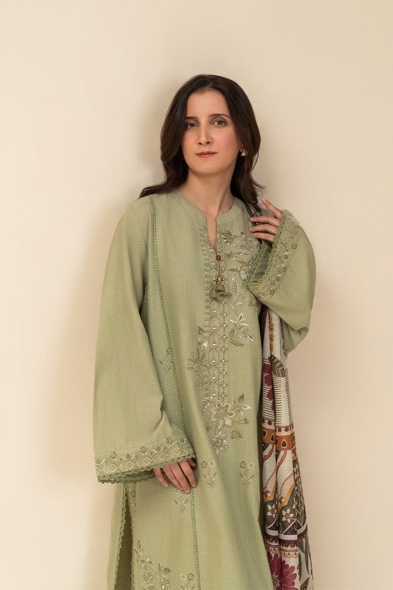 Beechtree Opulent Sage - 3 Piece Embroidered Lawn Unstitched Suit