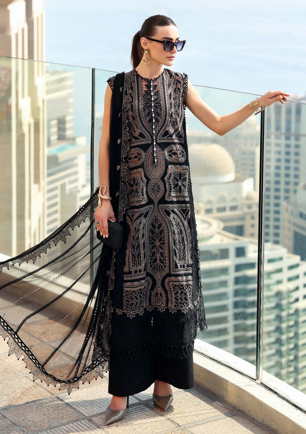 Maria.B. Luxury Lawn 2026 MBLL 08B black three-piece suit