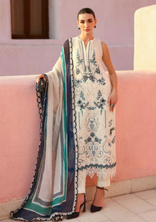 Maria.B. Luxury Lawn 2026 — MBLL 09B (Off White & Blue) three-piece embroidered lawn
